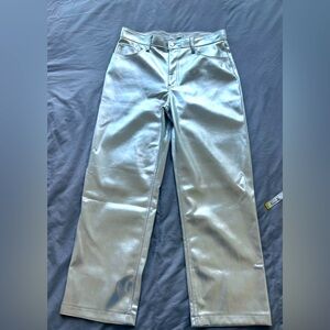 Abercrombie & Fitch Silver Faux Leather 90’s Relaxed Hi Rise Pant 31